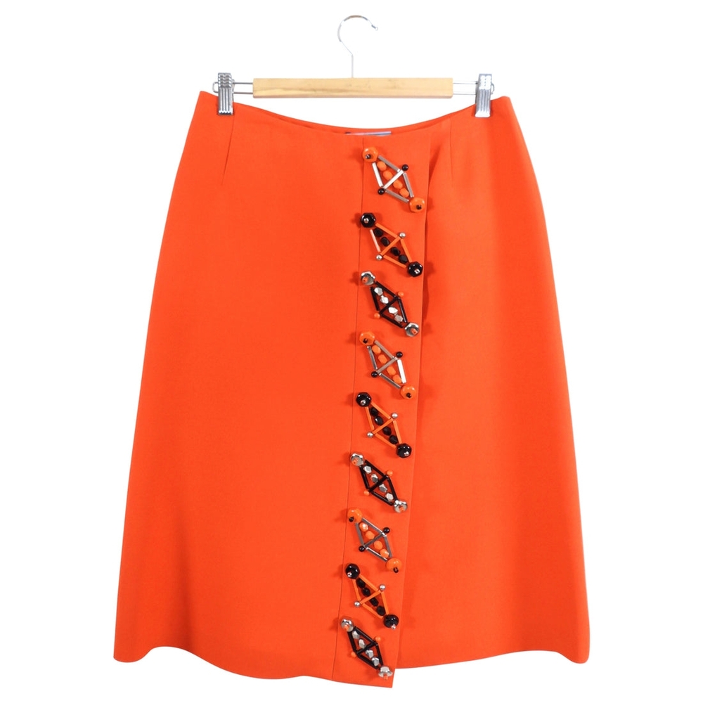 Prada Runway Orange Knee-Length A-Line Skirt with Black Embellishments
